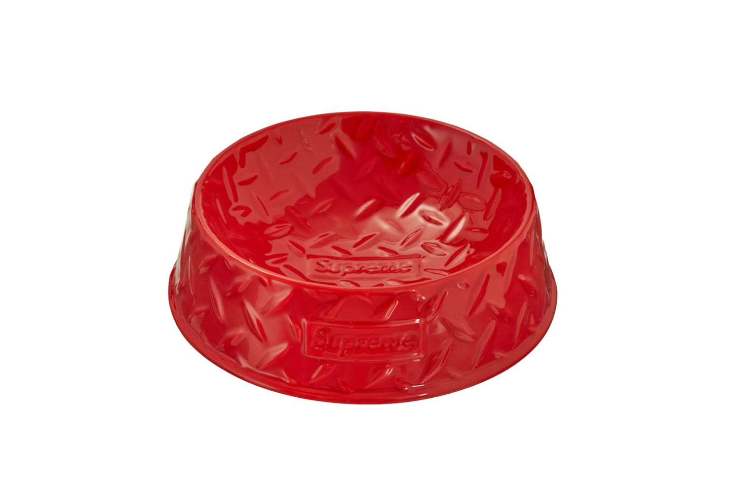 Supreme Diamond Plate Dog Bowl Red