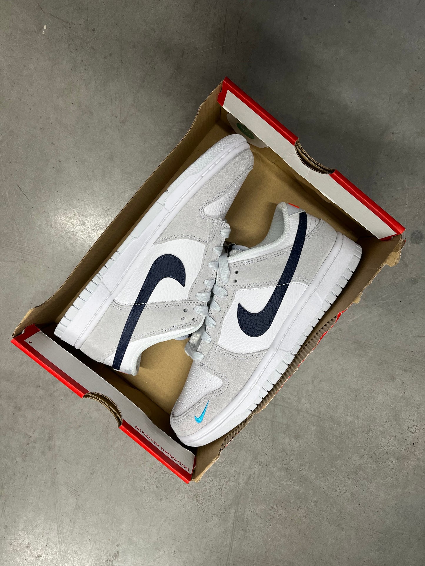 Nike Dunk Low White Grey Navy Aqua Mini Swoosh