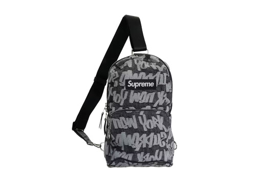 Supreme Fat Tip Jacquard Denim Sling Bag Black